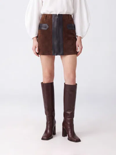 Marni Suede Mini Skirt Belt Loops Contrast Panel In Brown