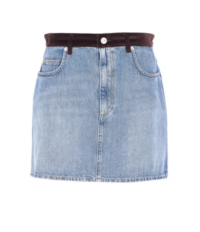Marni Denim Mini Skirt Leather Waistband In Multi