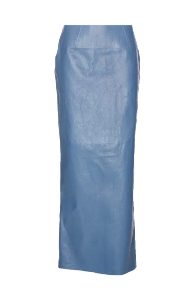 Marni Leather Slit-back Maxi Pencil Skirt In Blue