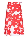 Marni Floral Print A-line Skirt With Belted Waist In Red