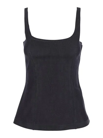 Marni Black Sleeveless Top With Square Neck And Spaghetti Straps In Denim Woman In Blue