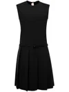 Marni Pleated Drop Waist Belted Shift Dress In 黑色