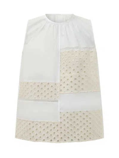 Marni Sleeveless Embroidered Insert Top In White