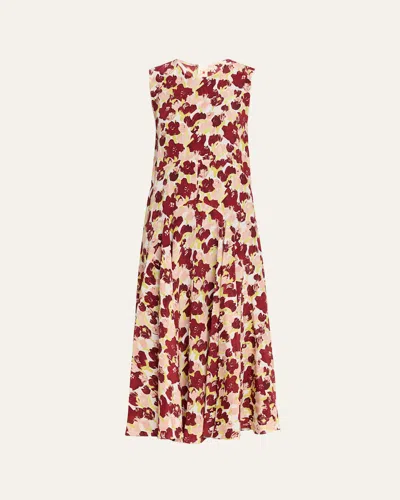 Marni Sleeveless Floral Motif Silk Dress In Multi