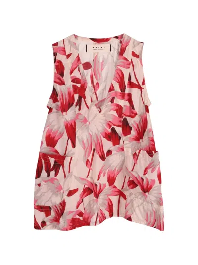 Pre-owned Marni Sleeveless Floral Top In Red