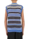 Marni Mens Striped-print V-neck Relaxed-fit Wool-blend Vest Blue Lilac