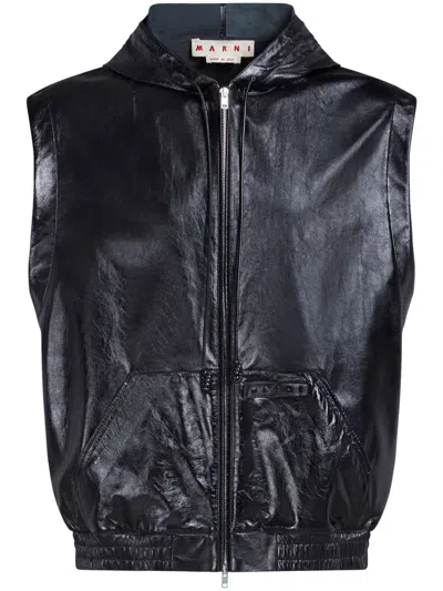 Marni Sleeveless Leather Jacket In Black