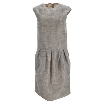 Marni Sleeveless Pleated Midi Dress In Grey Mohair In Gray