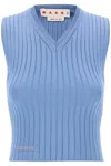 Marni Sleeveless Ribbed Knit Top In Light Blue