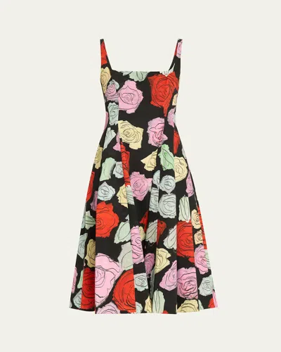 MARNI SLEEVELESS ROSE-PRINT COTTON POPLIN MIDI DRESS