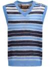 Marni Mens Striped-print V-neck Relaxed-fit Wool-blend Vest Blue Lilac