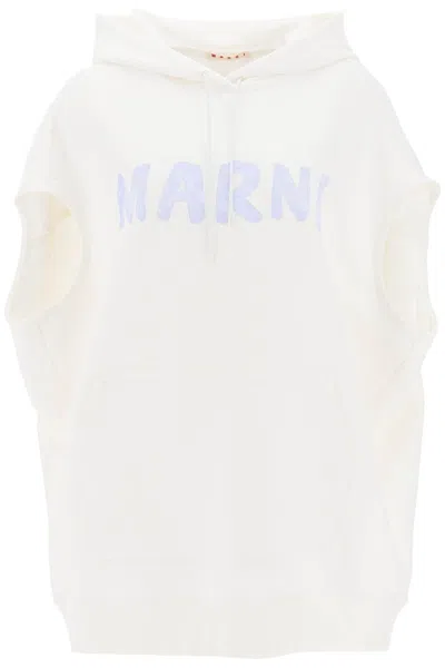 Marni Sleeveless Sweatshirt With Logo Print In Neutral