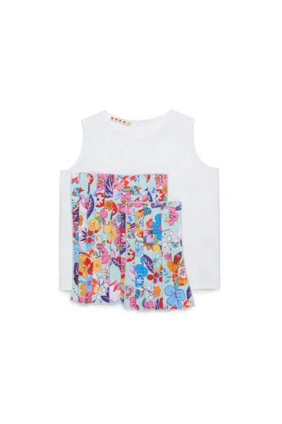 Marni Kids' Sleeveless T-shirt With Allover Pleats Holiday In Blue