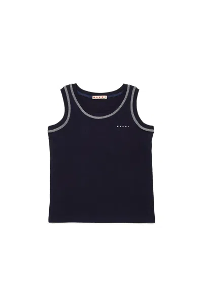 Marni Sleeveless T-shirt With Contrasting Seams In Blue