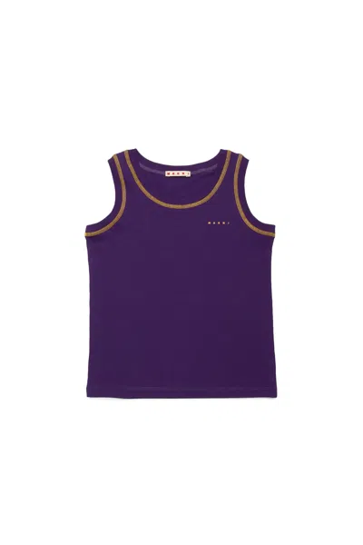 Marni Kids' Sleeveless T-shirt With Contrasting Seams In Violet