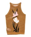 Marni Mesh Knit Top Floral Pattern In Brown