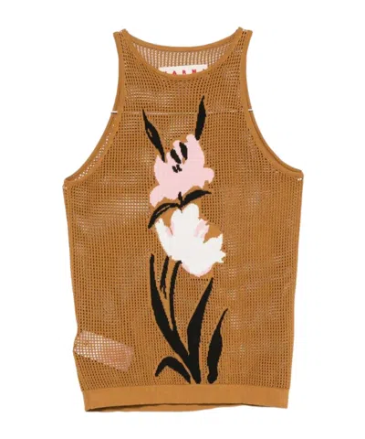 MARNI MARNI FLORAL-INTARSIA SLEEVELESS TOP