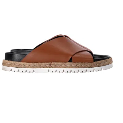 Marni Slide Sandals In Brown Leather