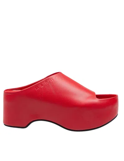 MARNI SLIDE WITH CHUNKY CLOG IN RED LEATHER