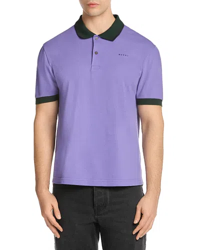 Marni Cotton Polo Shirt Contrasting Collar Short Sleeves In Purple