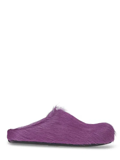 Marni Slip-on Mule Sandals In Textured Calf Hair In Purple
