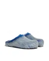 Marni Long Hair Calfskin Fussbett Sabot Blue Lilac Slippers In Blue