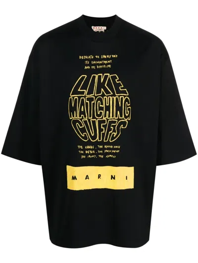 Marni Bold Graphic Print Black Short-sleeve T-shirt With Relaxed Fit