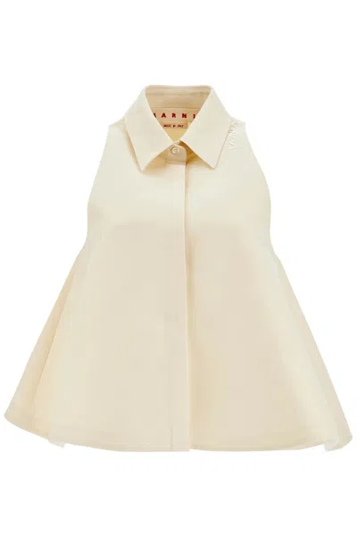 Marni Sm Beige Flared Top In Ivory