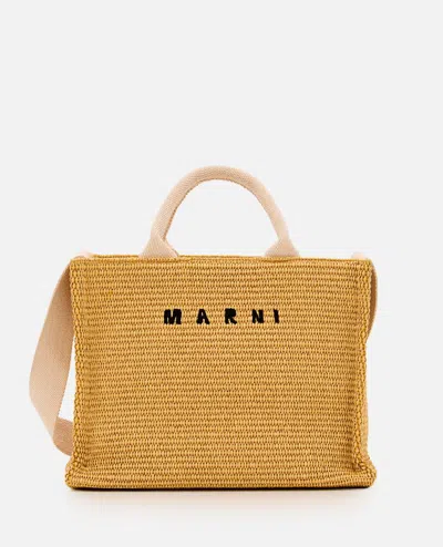 Marni Natural Logo-embroidered Tote In Brown