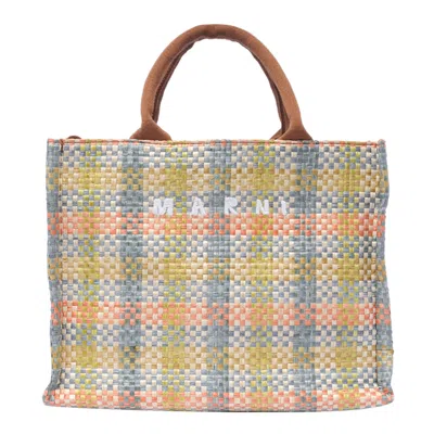 Marni Small Basket Bag Rafia Tissue In Multicolour