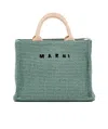 Marni Woven Logo Embroidered Small Tote Bag In Green