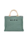 Marni Woven Logo Embroidered Small Tote Bag In Green