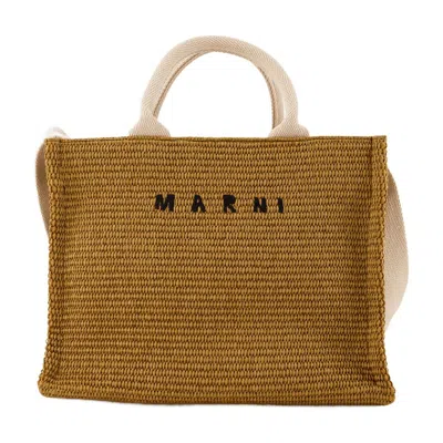 Marni Small Basket Shopper Bag  Leather Sienna/natural In Brown