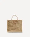 Marni Beige Fur Shopper Bag With Handles In Sand