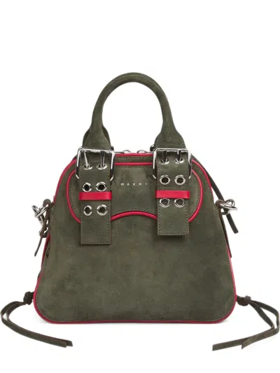 Marni Small Belte Buckle-detail Eyelet-embellished Tote Bag In Green