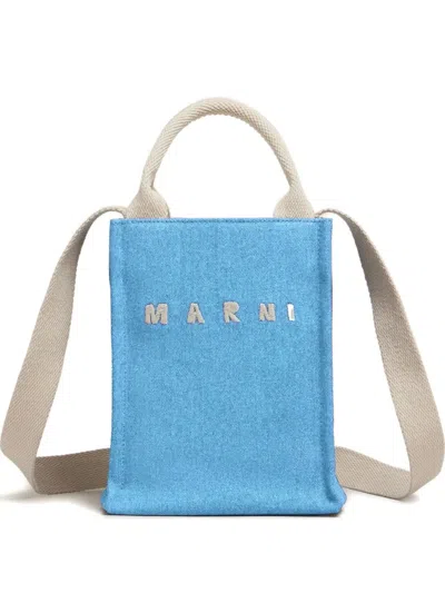Marni Small Denim Tote Bag In Blue