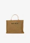 Marni Small East-west Raffia Tote Bag In Brown