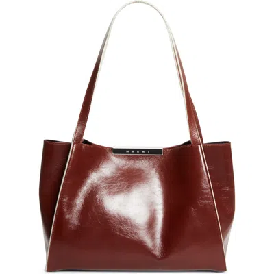 Marni Small East/west Leather Tote In Red