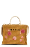 Marni Small Floral Embroidered Logo Raffia Tote
