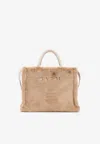 Marni Small Rectangular Basket Bag With Plush Faux Fur Fabric In Sand