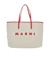 Marni 'small Janus' White Tote Bag With Logo Patch In Cotton Woman In Nude