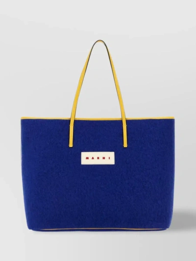 Marni Small Janus Leather Tote With Dual Handles In Blue