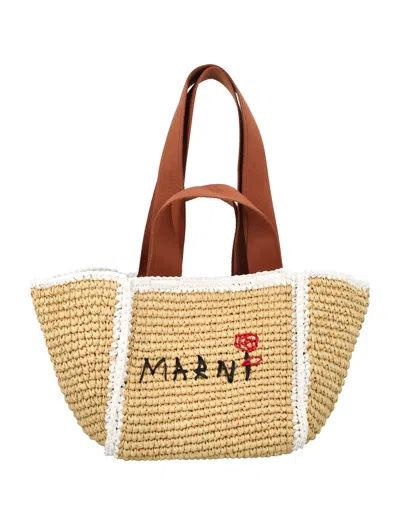 Marni Handcrafted Mini Macramé Shopper In Natural And Rust By  In Natural/white/rust