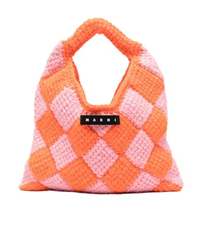 Marni Small Market Diamond Crochet Bag In Pink