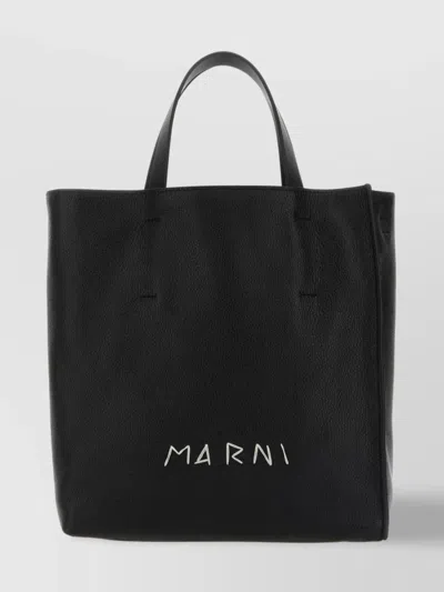 Marni Small Museo Handbag With Structured Silhouette And Twin Handles In Black