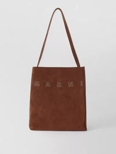 Marni Small Museo Hobo Leather Tote Bag In Brown