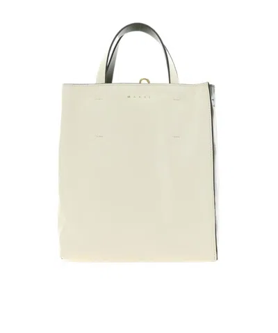 Marni Small Museo Leather Tote Bag In White