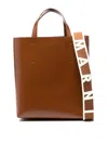 Marni Structured Brown Calf Leather Shoulder Bag In Orange