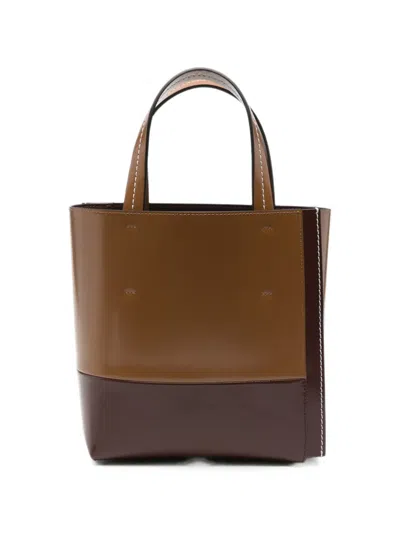 Marni Small Museo Two-tone Contrast-stitch Bucket Bag In Brown