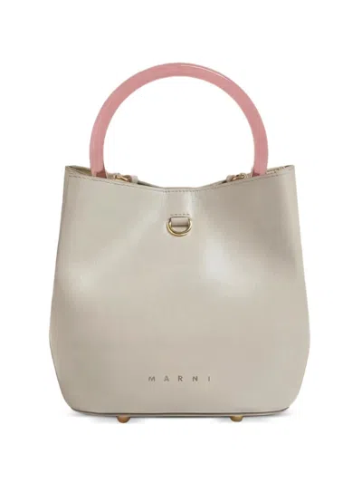Marni Small Pannier Leather Bucket Bag In Metallic